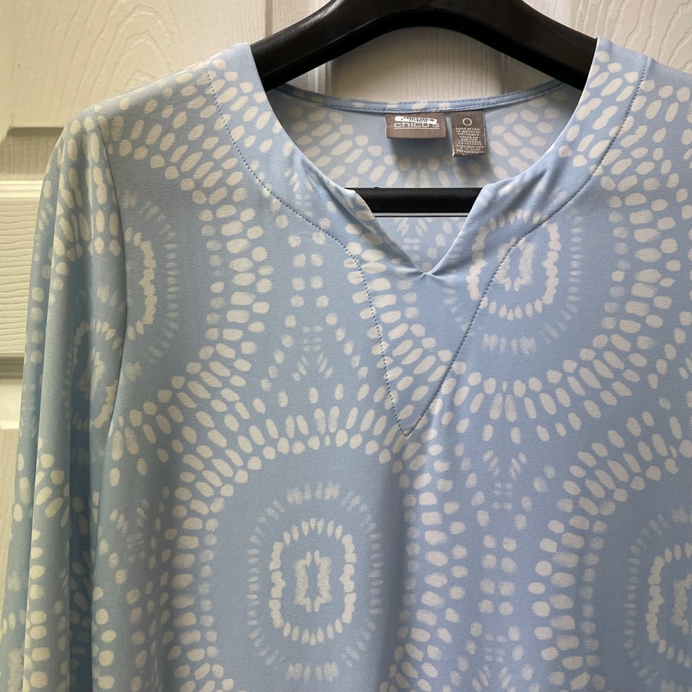 Vintage Chico's‎ Women's Size 0 (Small) Blue Geo Print V-Neck 3/4 Sleeve Tunic